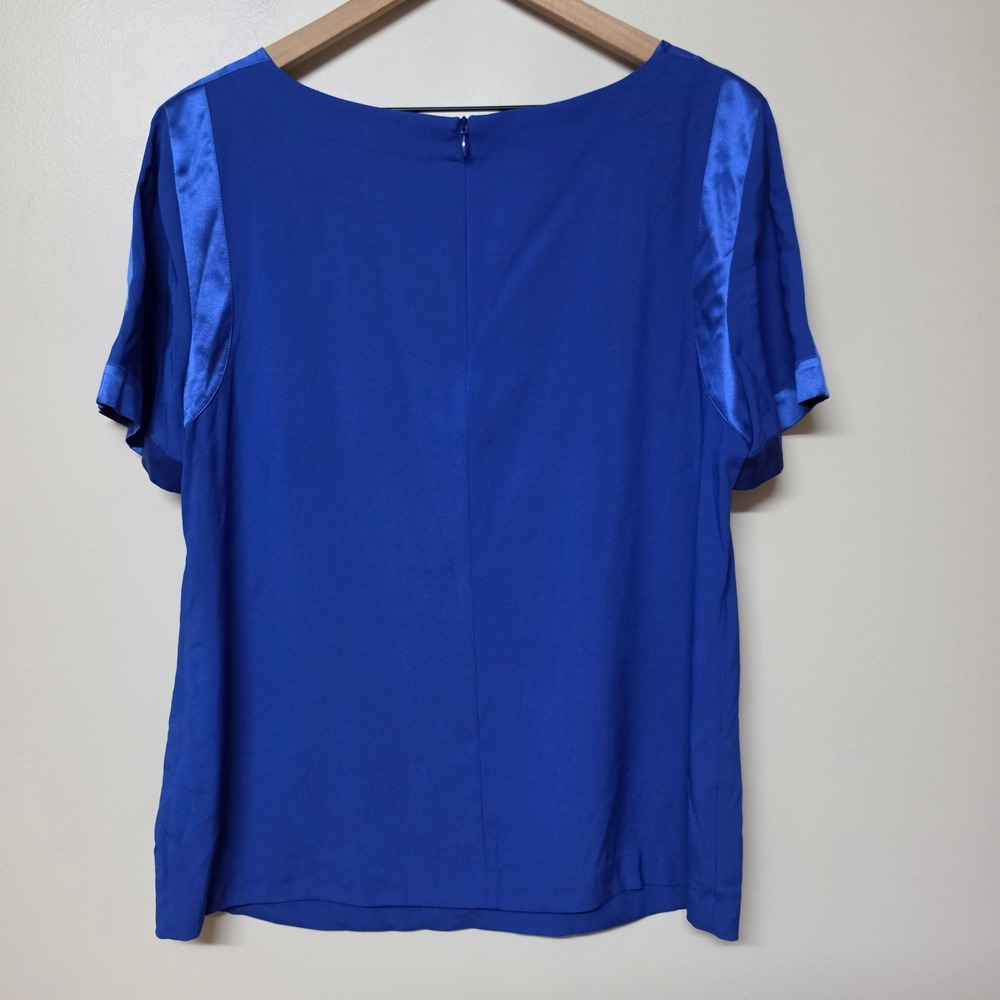 Escada‎ Royal Blue Silk Satin Trim Short Sleeve Blouse Top Size 42 Cobalt Blue